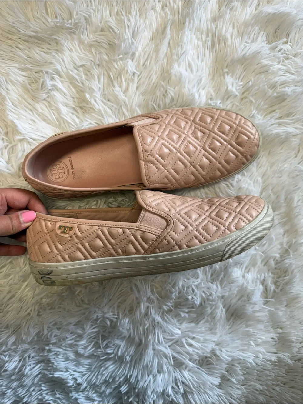 Tory Burch Quilted Slip-On Sneakers in Blush Pink